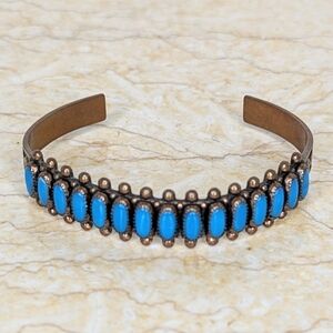 Vintage Copper Faux Turquoise Cuff Bracelet Boho Southwestern WM Wheeler